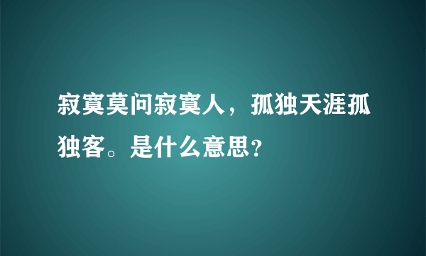 寂寞莫问寂寞人，孤独天涯孤独客。是什么意思？