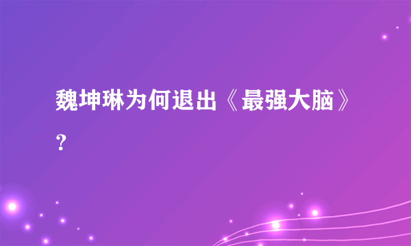 魏坤琳为何退出《最强大脑》？