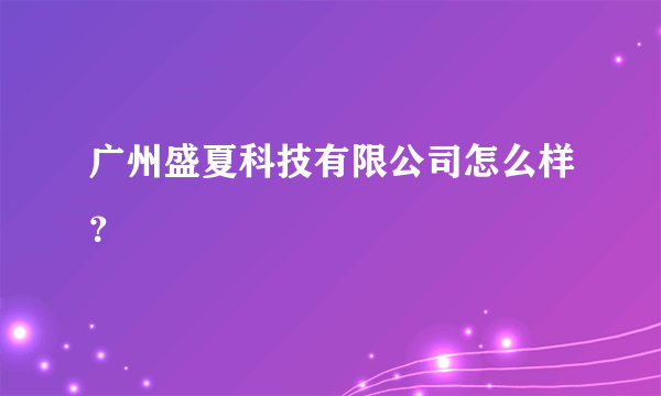 广州盛夏科技有限公司怎么样？