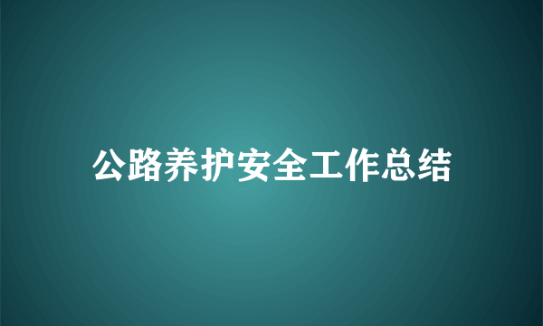 公路养护安全工作总结