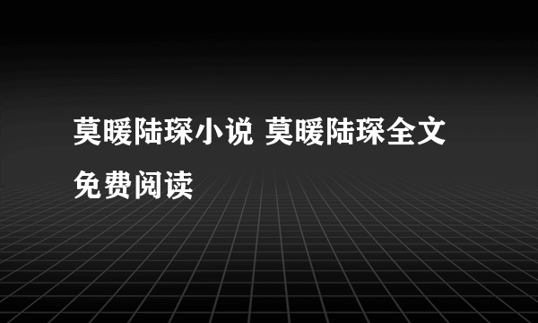 莫暖陆琛小说 莫暖陆琛全文免费阅读