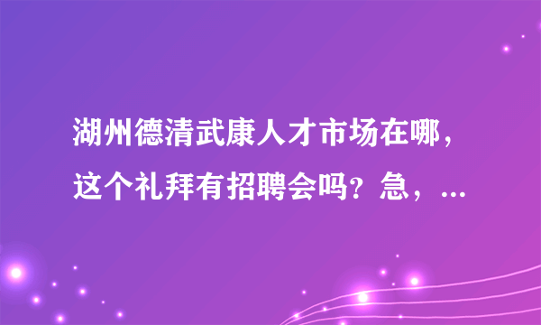 湖州德清武康人才市场在哪，这个礼拜有招聘会吗？急，，求好心人解答。有加分