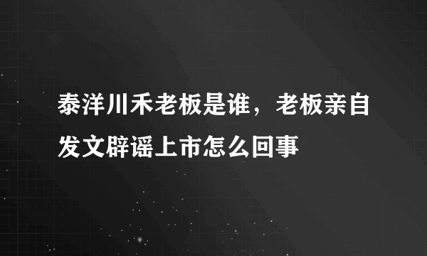 泰洋川禾老板是谁，老板亲自发文辟谣上市怎么回事