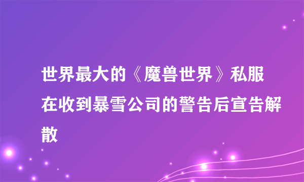 世界最大的《魔兽世界》私服在收到暴雪公司的警告后宣告解散