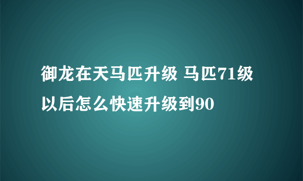 御龙在天马匹升级 马匹71级以后怎么快速升级到90