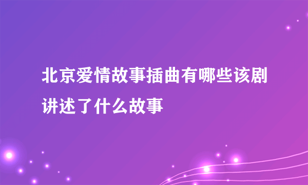 北京爱情故事插曲有哪些该剧讲述了什么故事