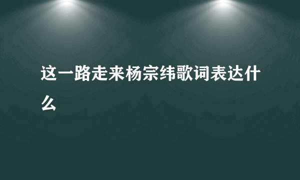 这一路走来杨宗纬歌词表达什么