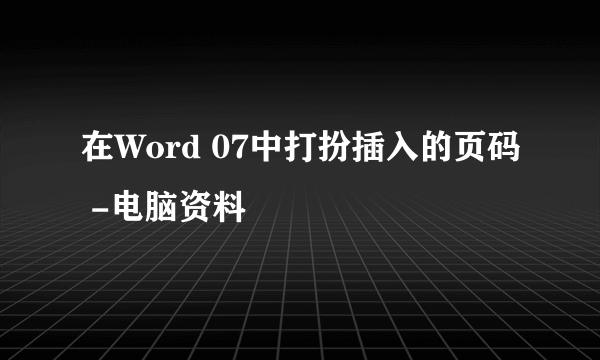 在Word 07中打扮插入的页码 -电脑资料