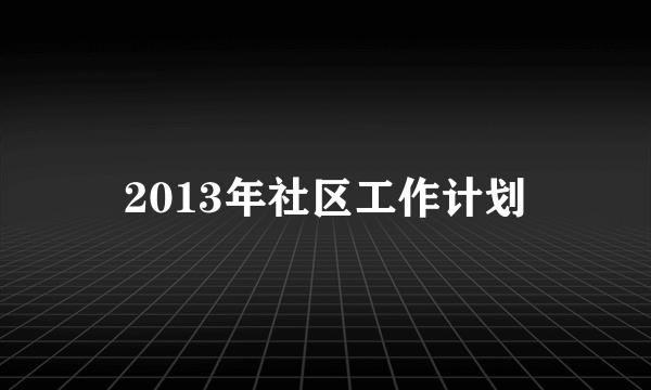 2013年社区工作计划