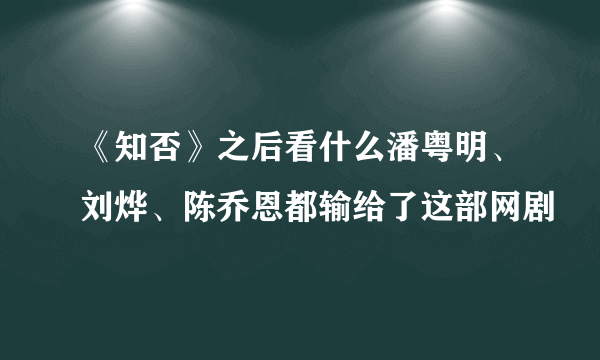 《知否》之后看什么潘粤明、刘烨、陈乔恩都输给了这部网剧