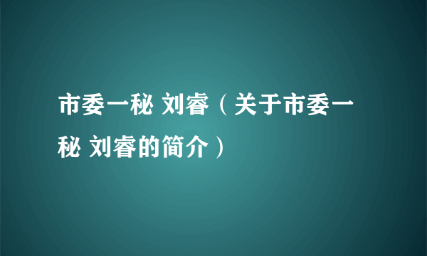 市委一秘 刘睿（关于市委一秘 刘睿的简介）