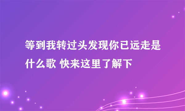 等到我转过头发现你已远走是什么歌 快来这里了解下