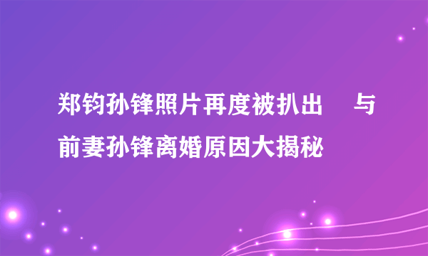 郑钧孙锋照片再度被扒出    与前妻孙锋离婚原因大揭秘