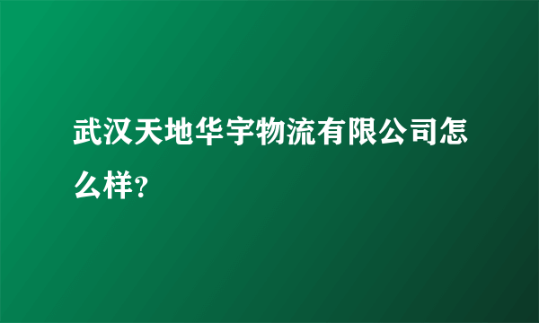 武汉天地华宇物流有限公司怎么样？