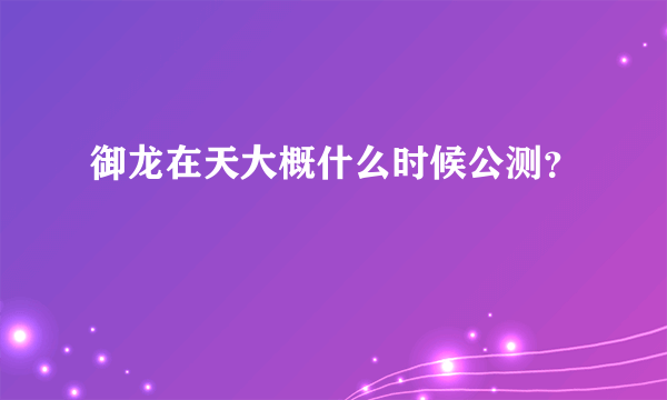 御龙在天大概什么时候公测？