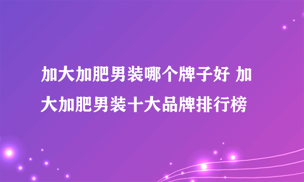 加大加肥男装哪个牌子好 加大加肥男装十大品牌排行榜