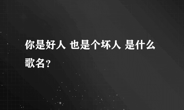 你是好人 也是个坏人 是什么歌名？