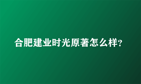 合肥建业时光原著怎么样？