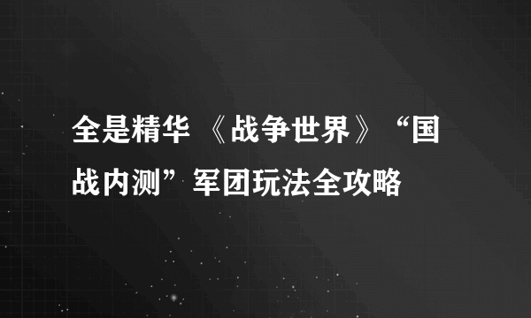 全是精华 《战争世界》“国战内测”军团玩法全攻略