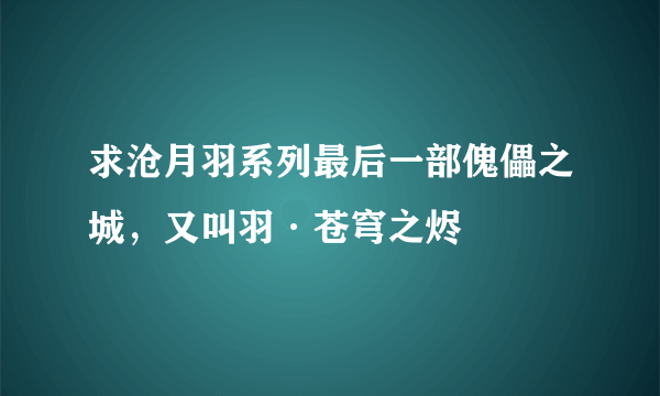 求沧月羽系列最后一部傀儡之城，又叫羽·苍穹之烬