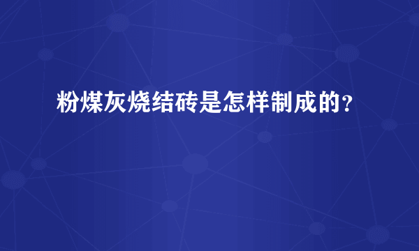 粉煤灰烧结砖是怎样制成的？