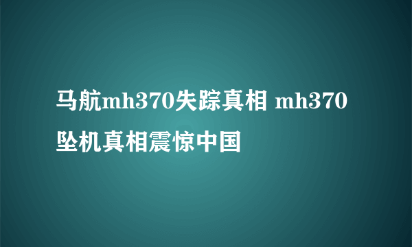 马航mh370失踪真相 mh370坠机真相震惊中国