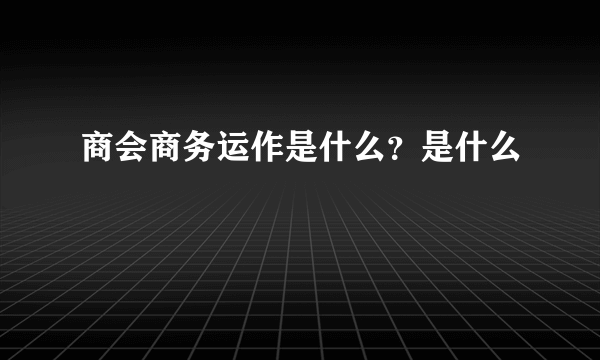 商会商务运作是什么？是什么