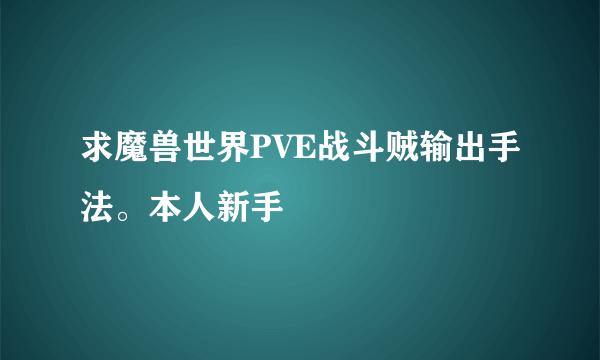 求魔兽世界PVE战斗贼输出手法。本人新手