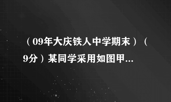 （09年大庆铁人中学期末）（9分）某同学采用如图甲所示的电路测定电源电动势和内电阻，已知干电池的电动势约为1.5V，内阻约1Ω，电压表（0~3V 3kΩ），电流表（0~0.6A 1.0Ω），滑动变阻器有R 1（10Ω， 2A）和R 2（100Ω，0.1A）各一只.
①实验中滑动变阻器应选用        （选填“R1”或“R ­2”）
②在实验中测得多组电压和电流值，得到如图所示的U—I图线，由图可较准确求出该电源电动势E=          V，内阻r=        Ω。