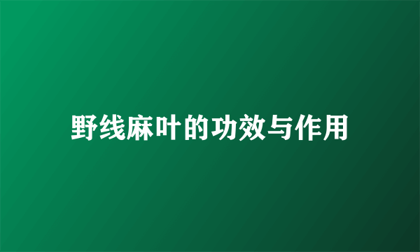 野线麻叶的功效与作用