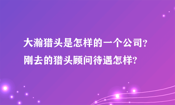 大瀚猎头是怎样的一个公司？刚去的猎头顾问待遇怎样?