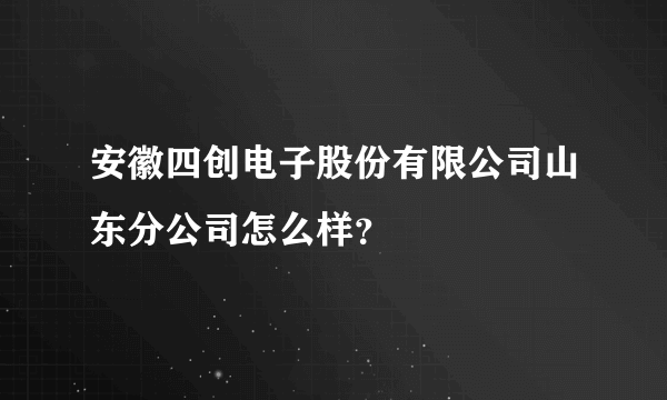 安徽四创电子股份有限公司山东分公司怎么样？