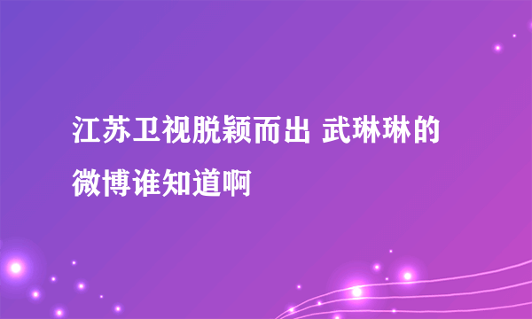 江苏卫视脱颖而出 武琳琳的微博谁知道啊