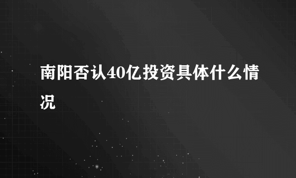 南阳否认40亿投资具体什么情况