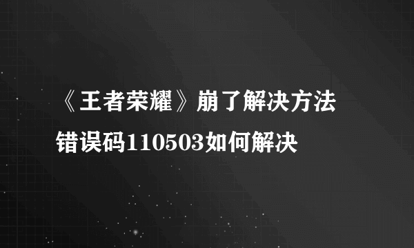 《王者荣耀》崩了解决方法 错误码110503如何解决