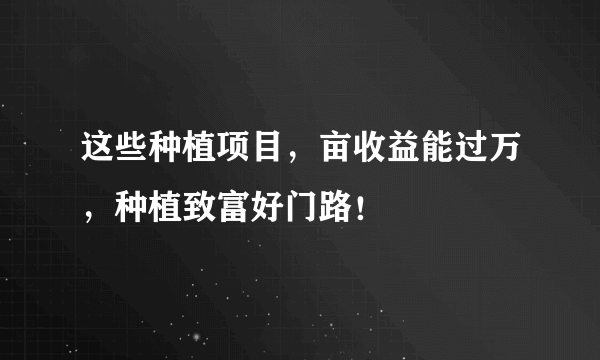 这些种植项目，亩收益能过万，种植致富好门路！