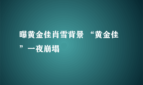 曝黄金佳肖雪背景 “黄金佳”一夜崩塌