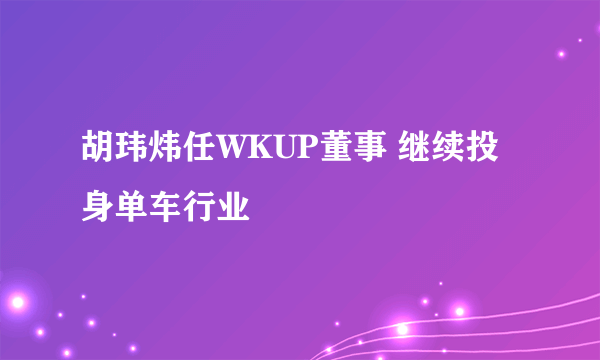 胡玮炜任WKUP董事 继续投身单车行业