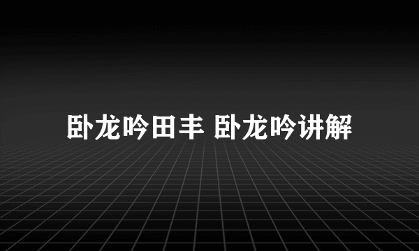 卧龙吟田丰 卧龙吟讲解