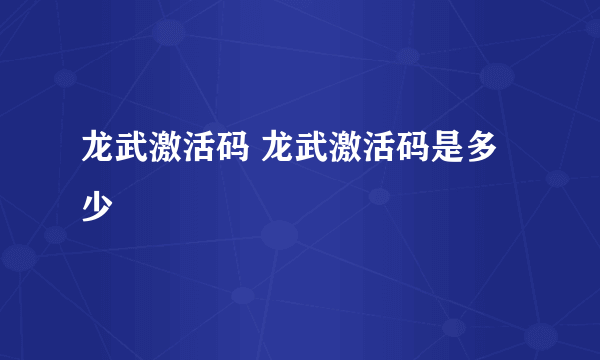 龙武激活码 龙武激活码是多少