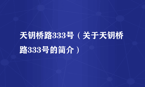 天钥桥路333号（关于天钥桥路333号的简介）