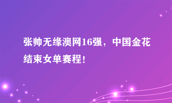 张帅无缘澳网16强，中国金花结束女单赛程！