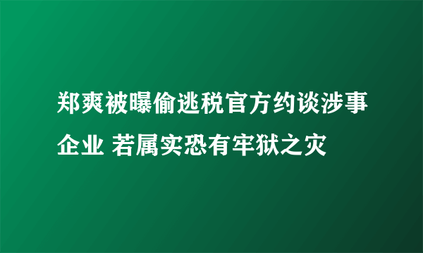 郑爽被曝偷逃税官方约谈涉事企业 若属实恐有牢狱之灾