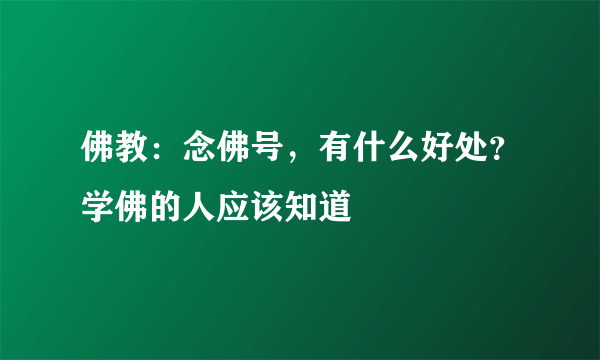 佛教：念佛号，有什么好处？学佛的人应该知道