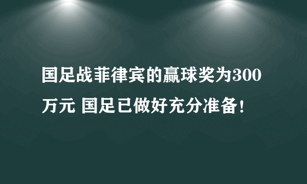 国足战菲律宾的赢球奖为300万元 国足已做好充分准备！