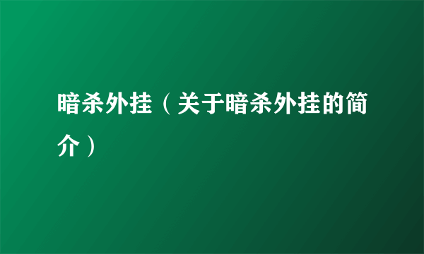 暗杀外挂（关于暗杀外挂的简介）