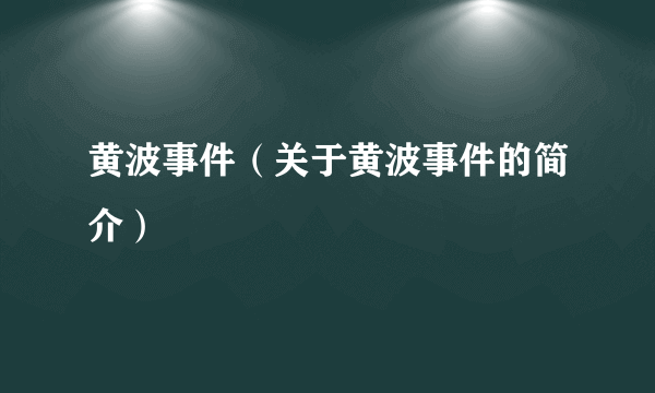 黄波事件（关于黄波事件的简介）