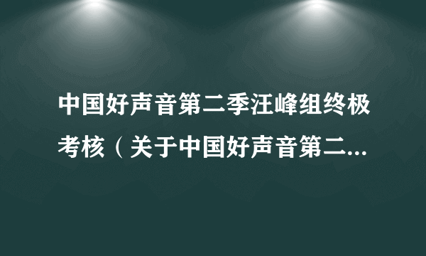 中国好声音第二季汪峰组终极考核（关于中国好声音第二季汪峰组终极考核的简介）