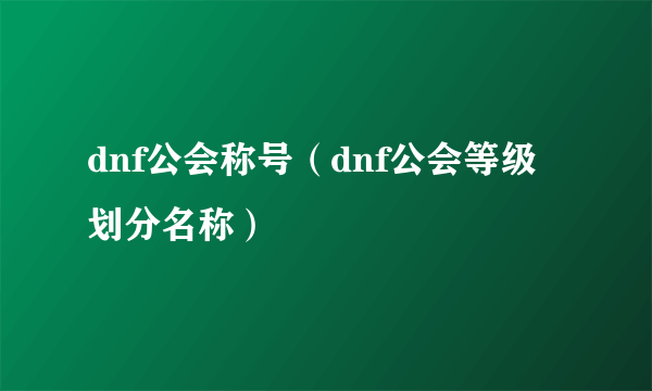 dnf公会称号（dnf公会等级划分名称）