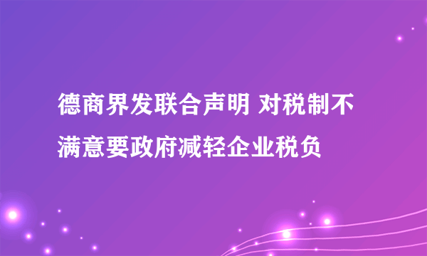 德商界发联合声明 对税制不满意要政府减轻企业税负